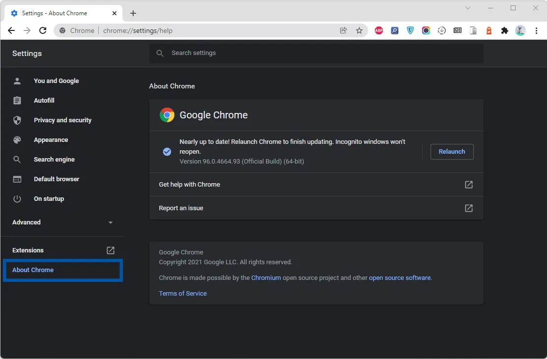 Cek pembaruan Google Chrome