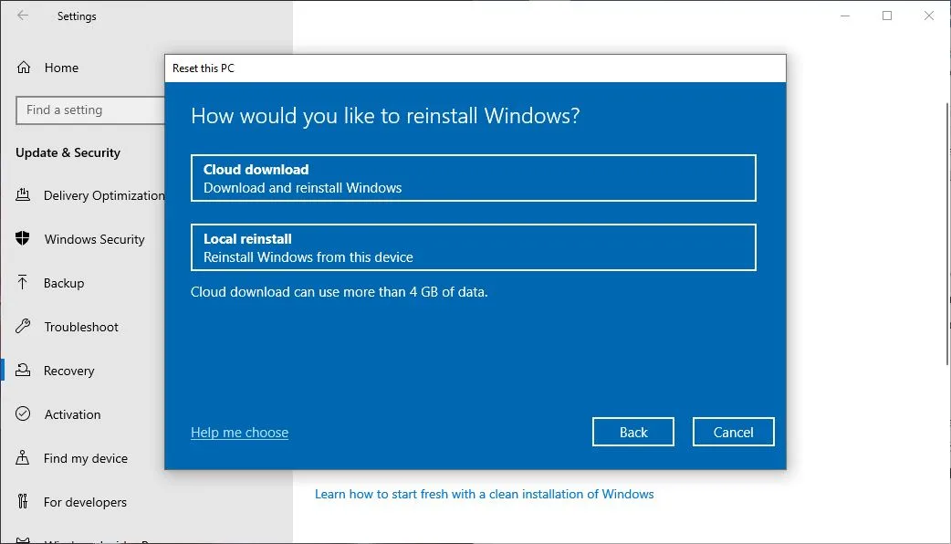 Opsi Reinstall Windows