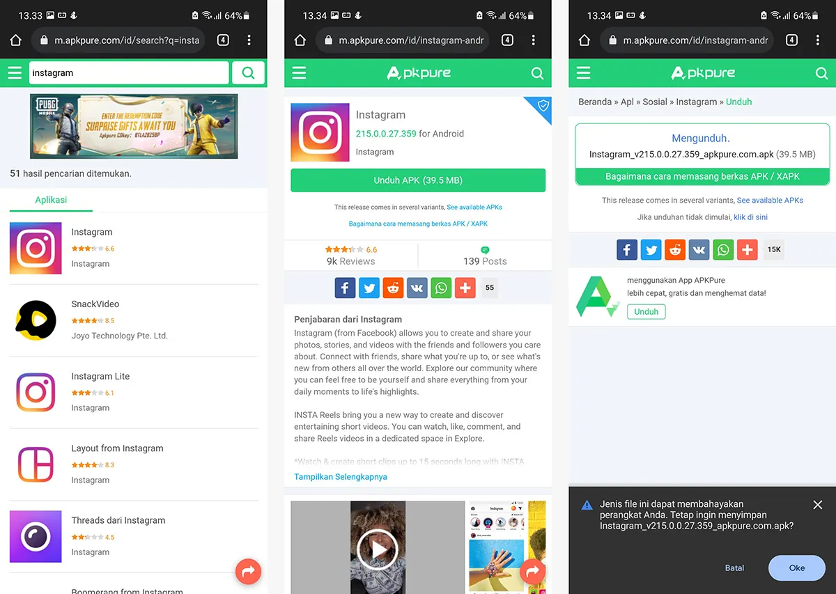 Unduh APK Instagram dari Situs Pihak Ketiga