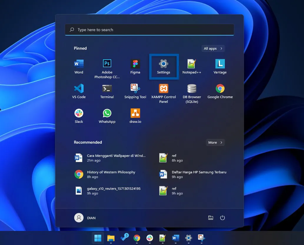 1 Klik Start menu Windows 11