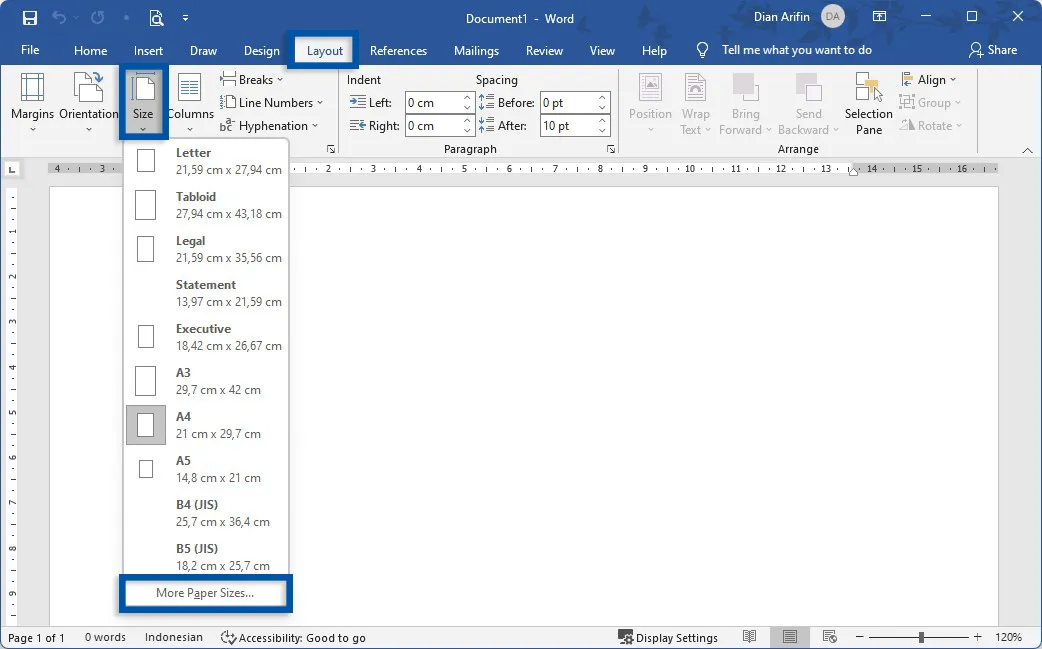 1 Klik more paper sizes