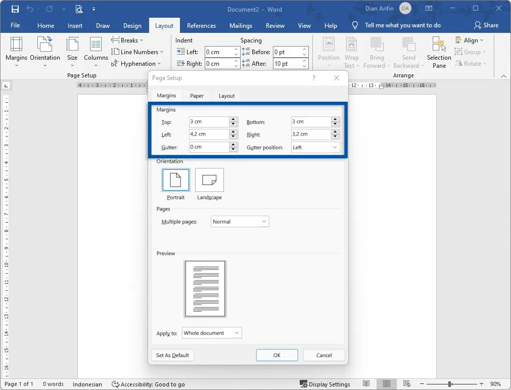 2 Atur margin secara manual