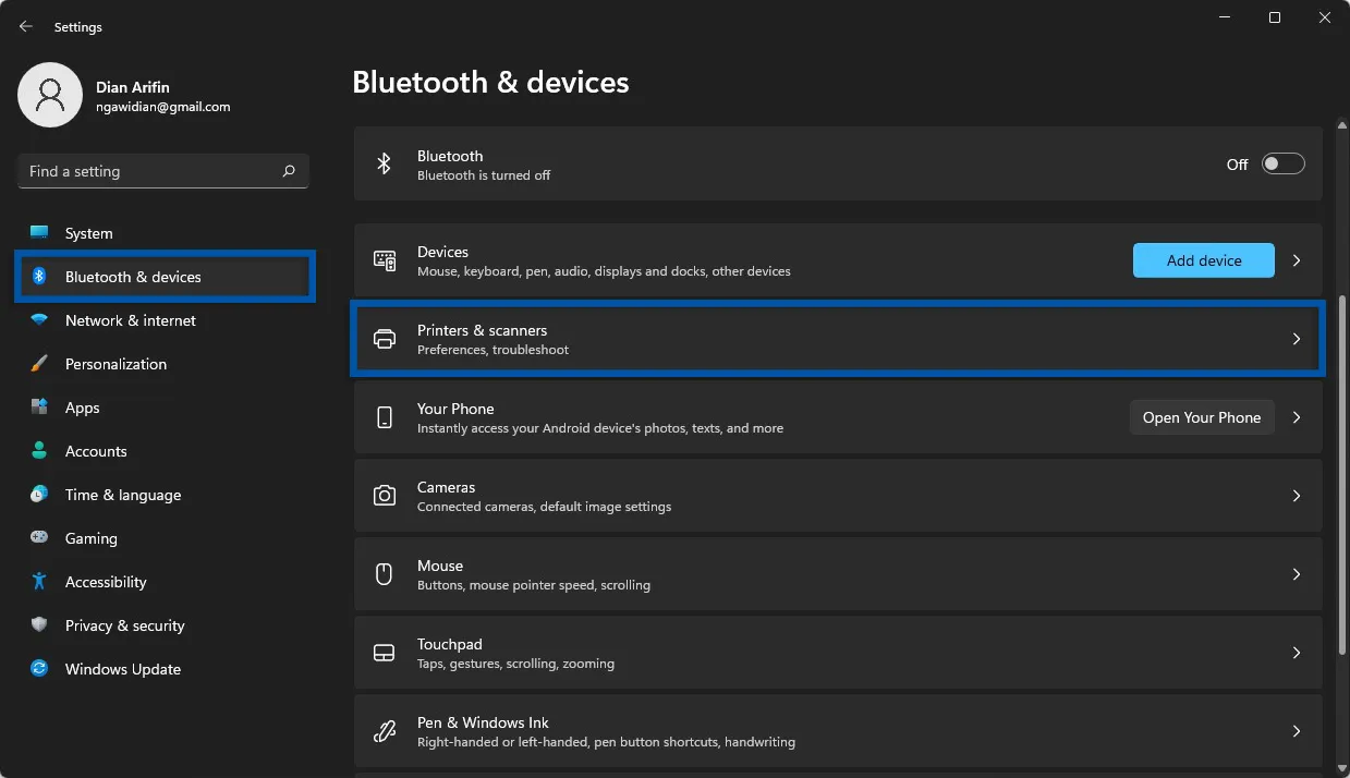 2 Klik printers & scanners