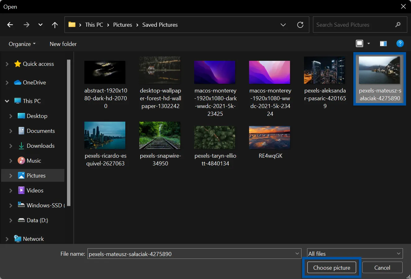 2 Pilih gambar untuk wallpaper