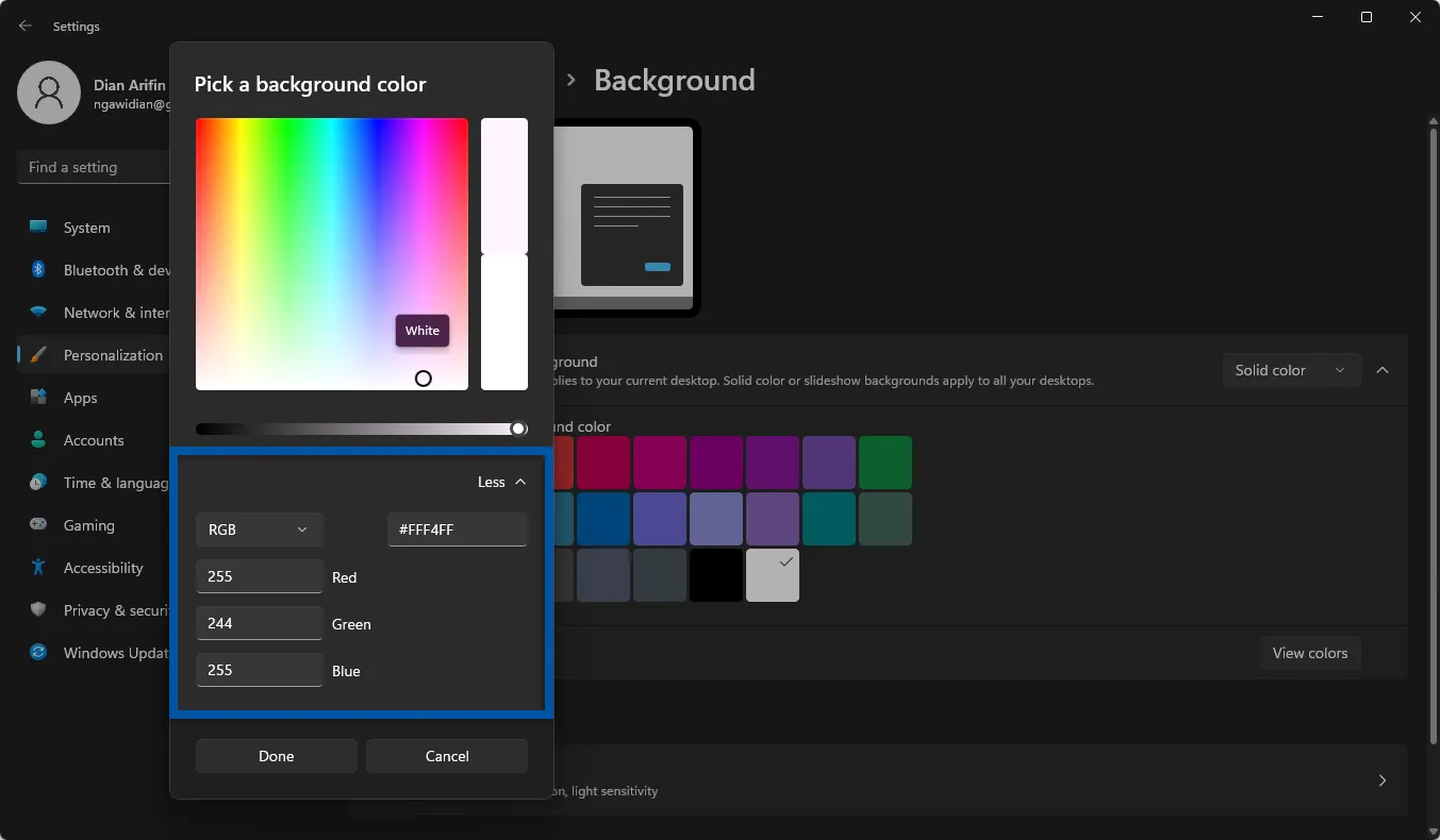 3 Atur RGB warna sesuai keinginan