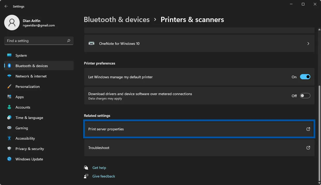 3 Klik print server properties