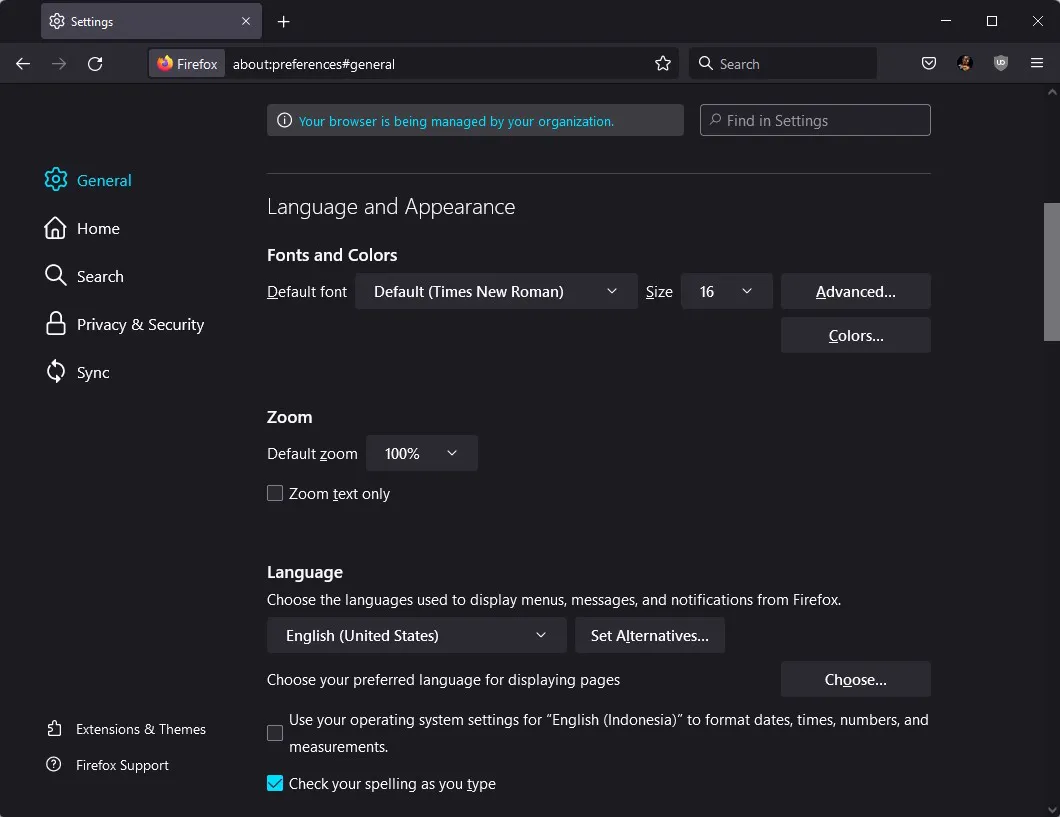 4 Pengaturan bahasa Firefox