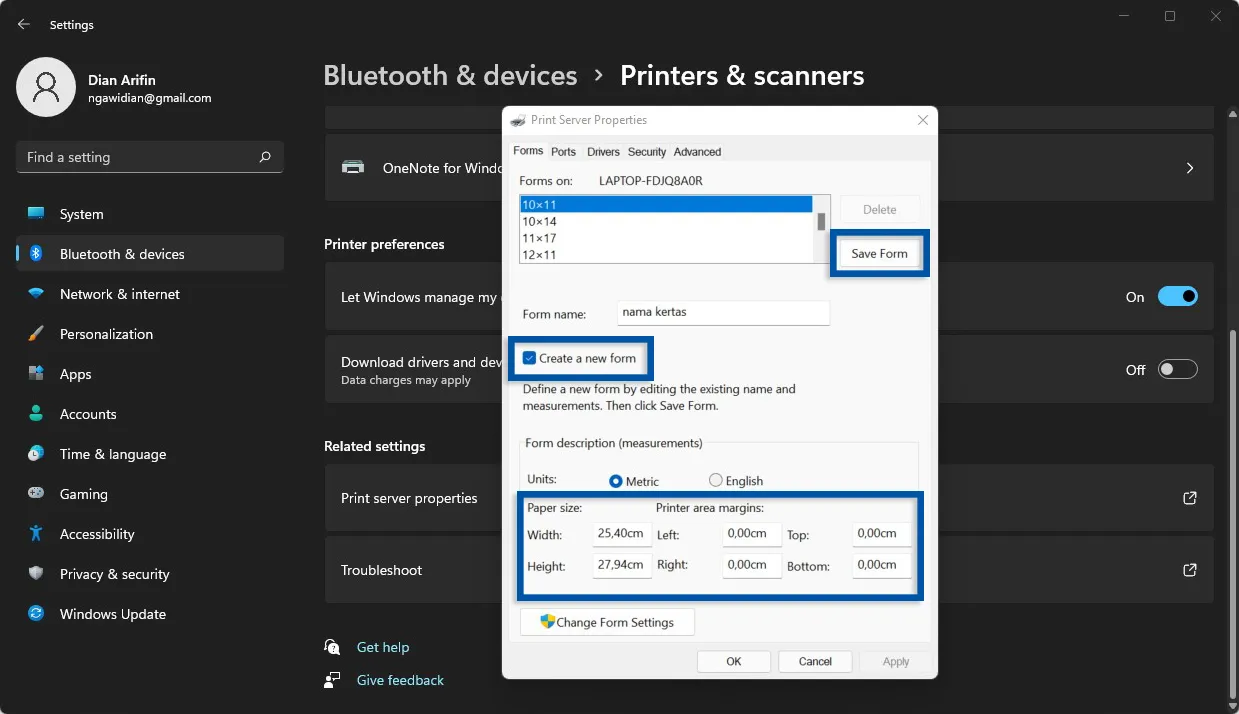 4 Tambah ukuran kertas di Windows