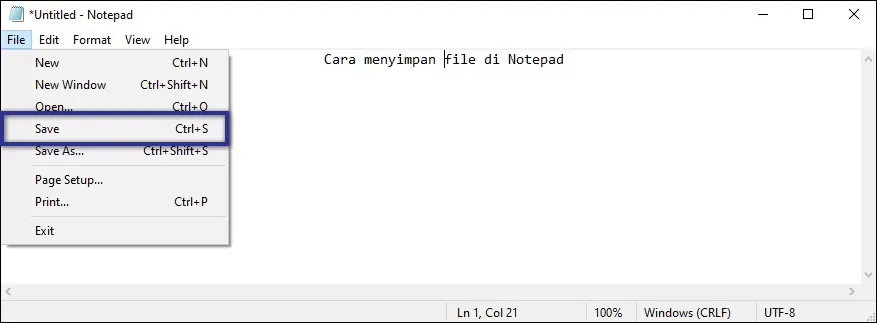 Menyimpan File di Notepad