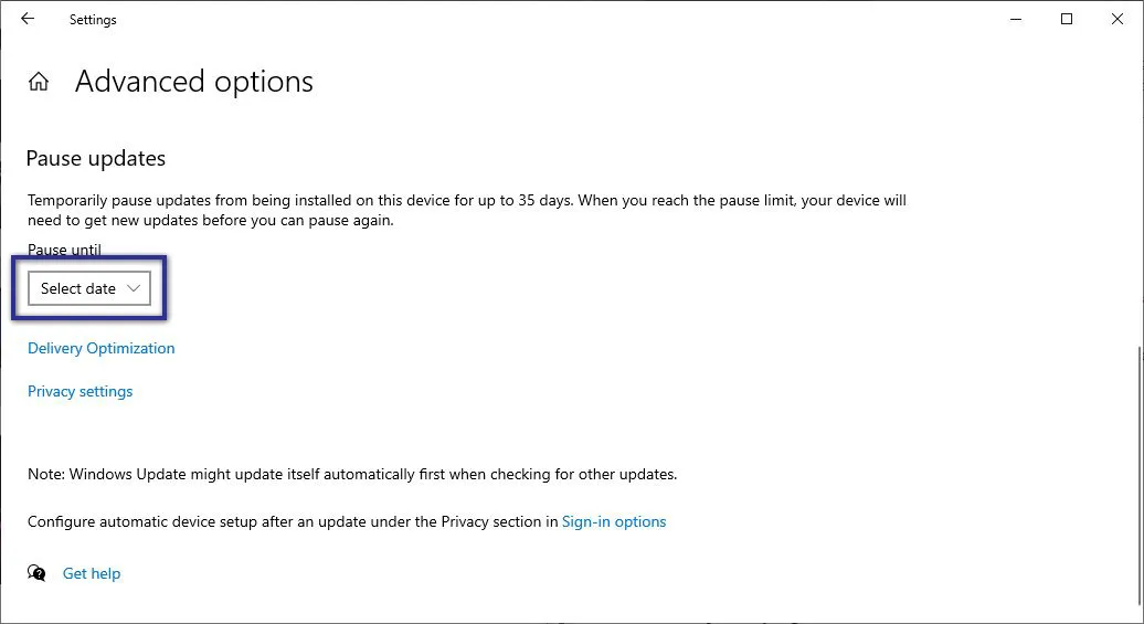 Pause Updates Windows