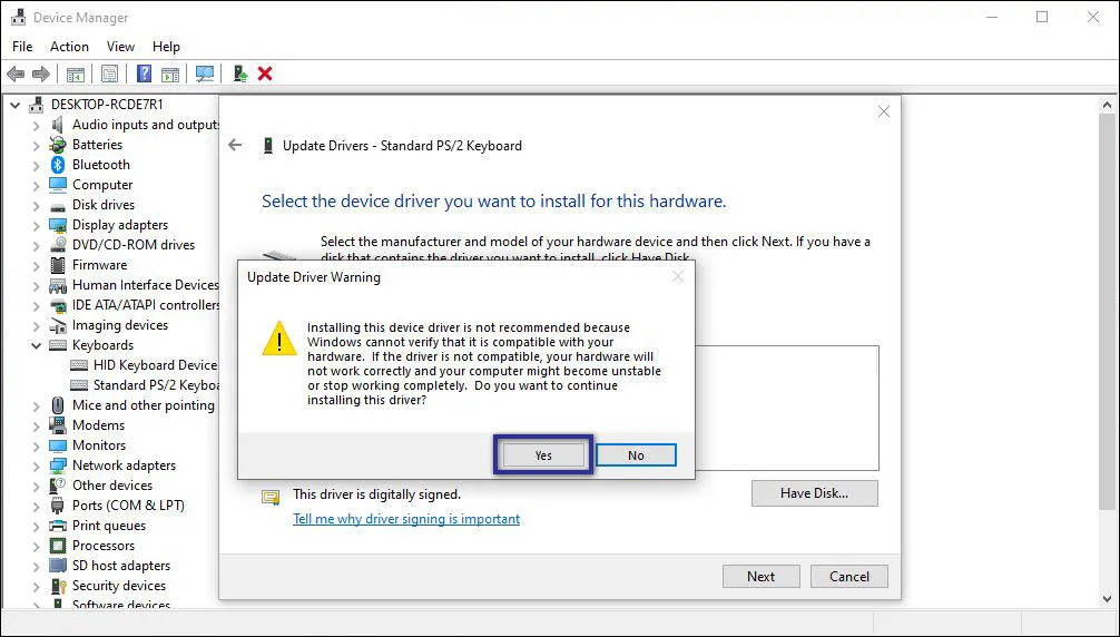 Peringatan Update Driver Keyboard
