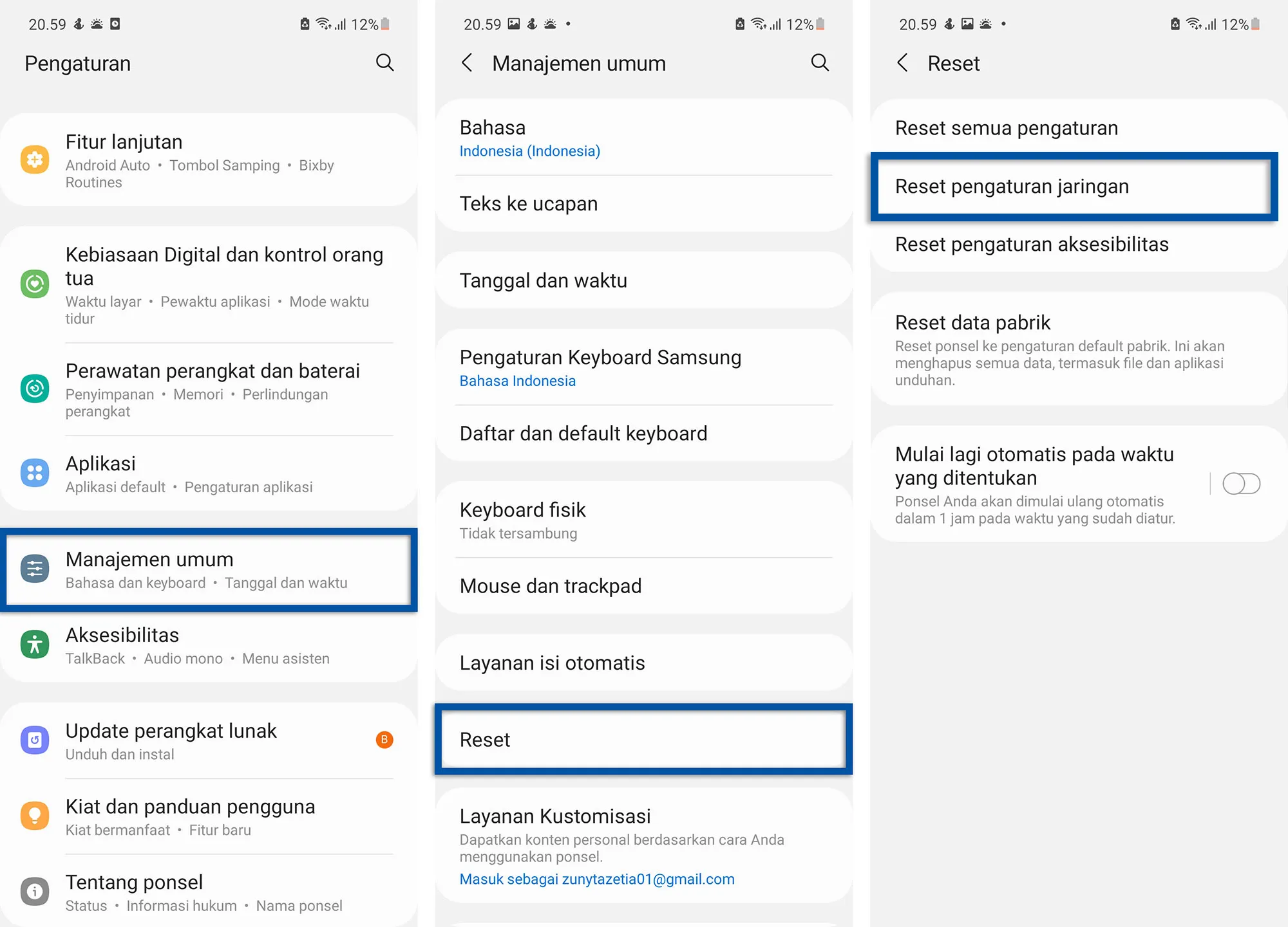Reset Jaringan HP Samsung