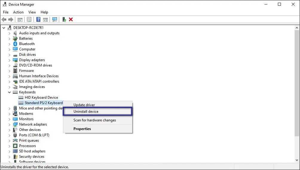 Uninstall Driver Keyboard
