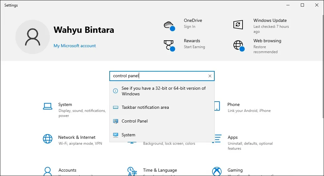 Akses Control Panel Settings