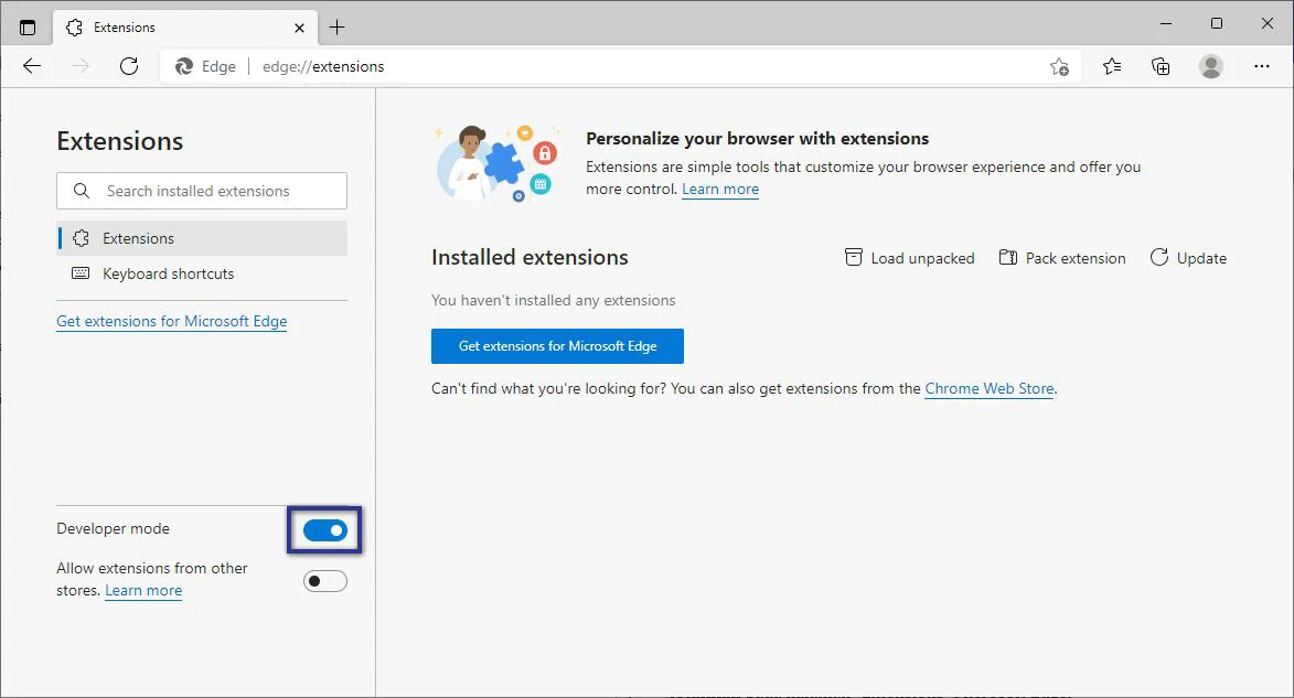 Aktifkan Developer Mode Microsoft Edge