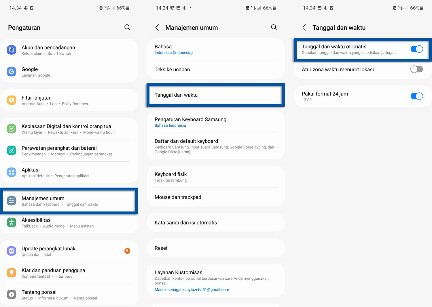Atur tanggal dan waktu otomatis