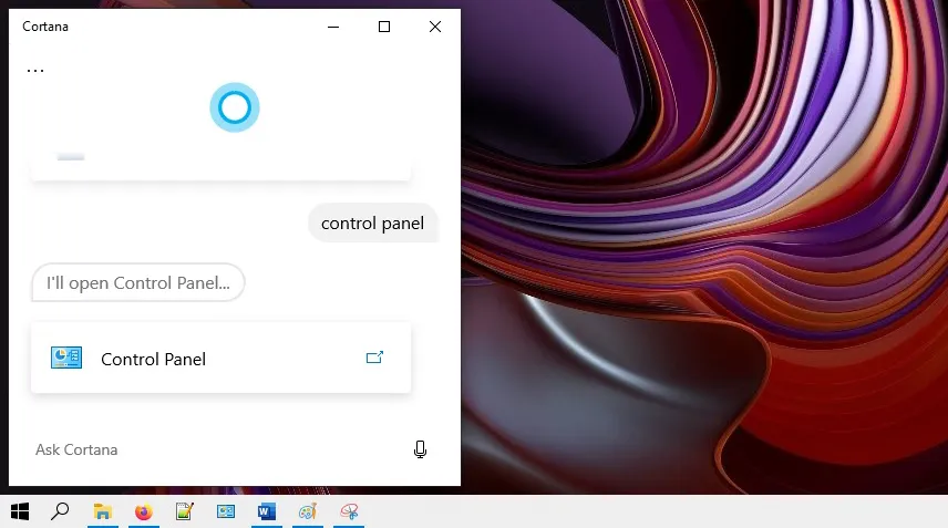 Control Panel Melalui Cortana
