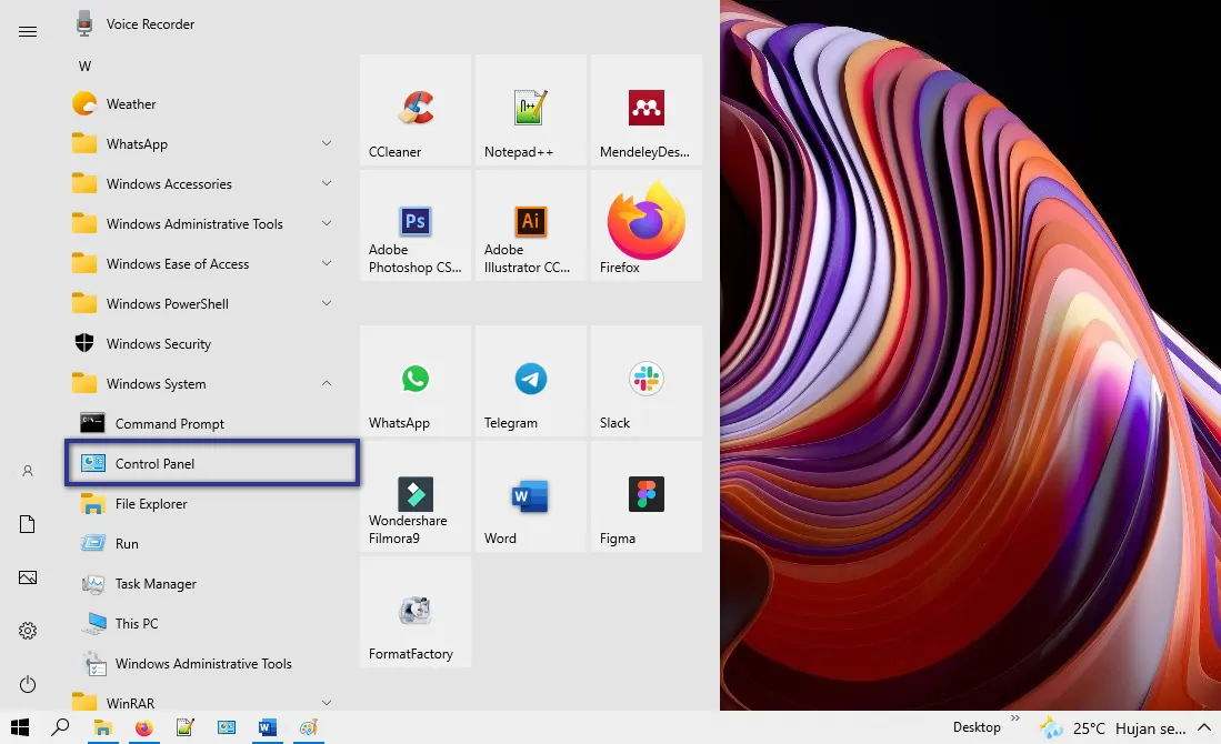 Control Panel Start Menu