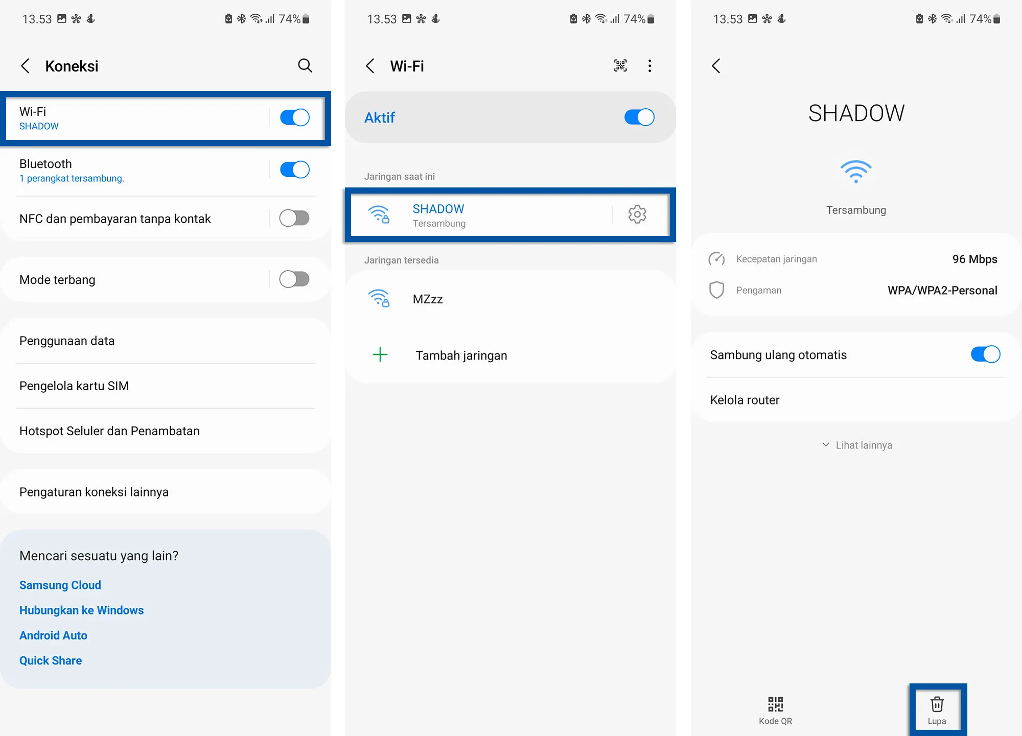 Lupakan jaringan WiFi HP Samsung