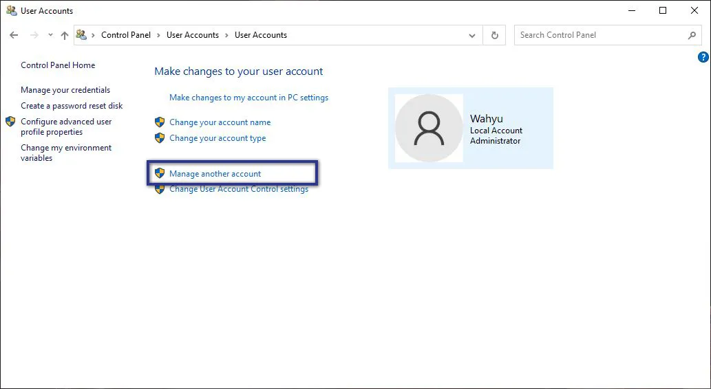 Manage Another Account Control Panel