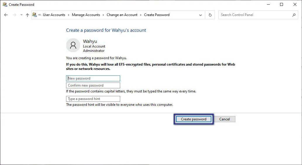 Masukkan Password Control Panel