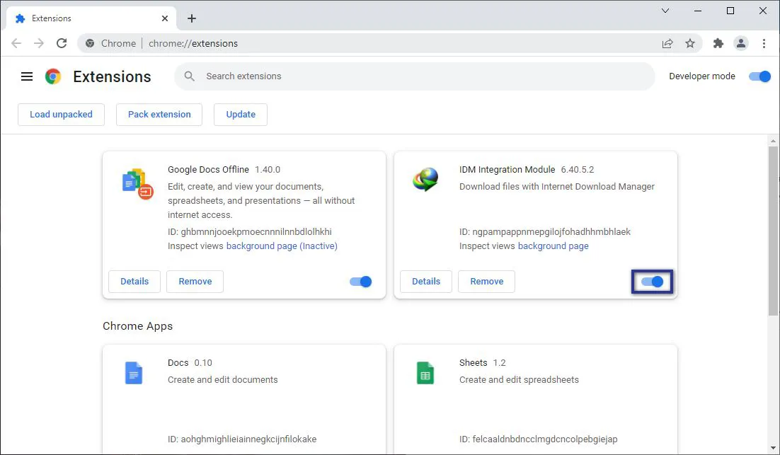 Mengaktifkan IDM di Google Chrome