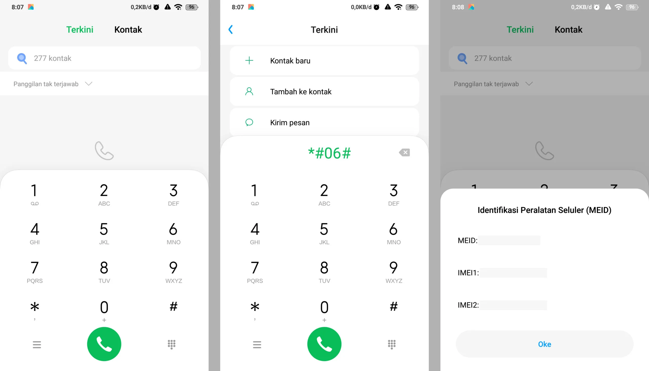 Cek IMEI dengan kode dial