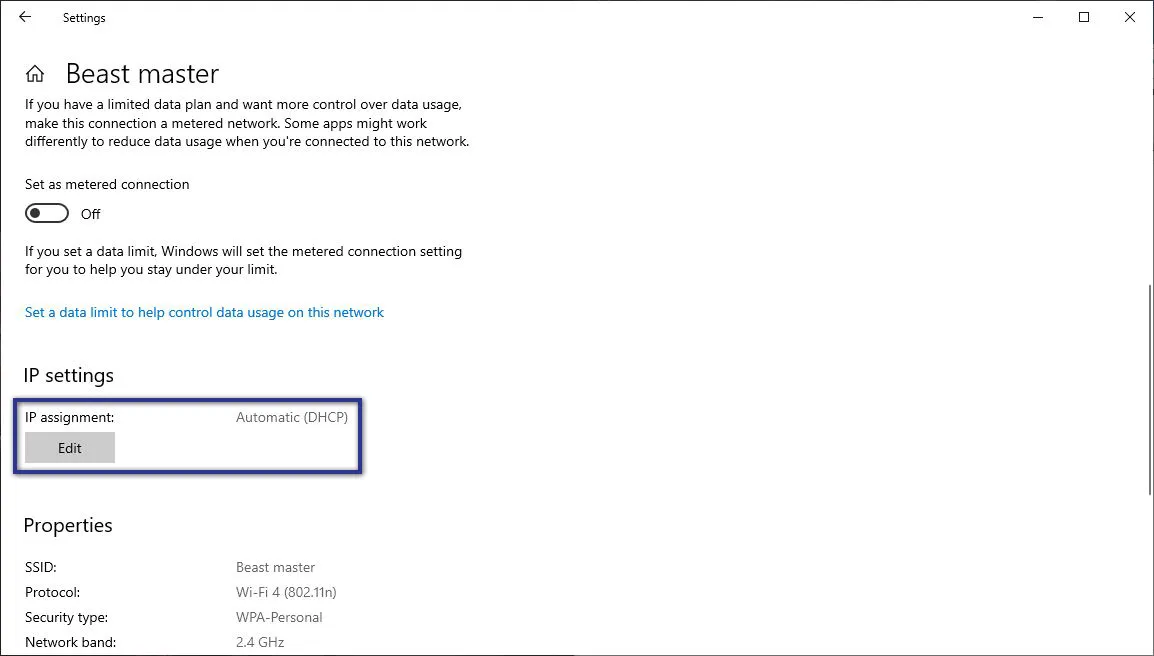 Edit IP Settings Wi-Fi