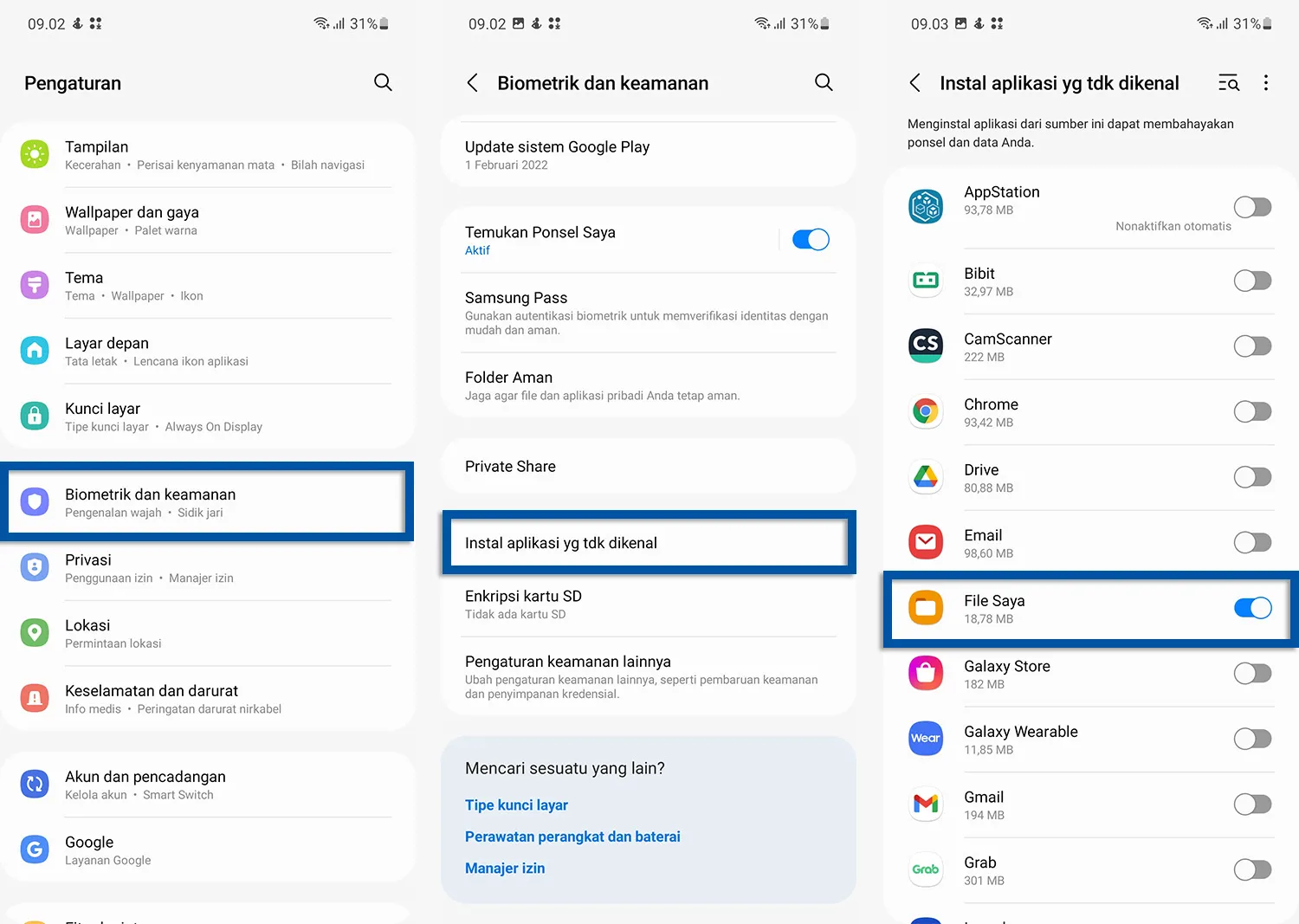 Izinkan install aplikasi dari sumber tidak dikenal