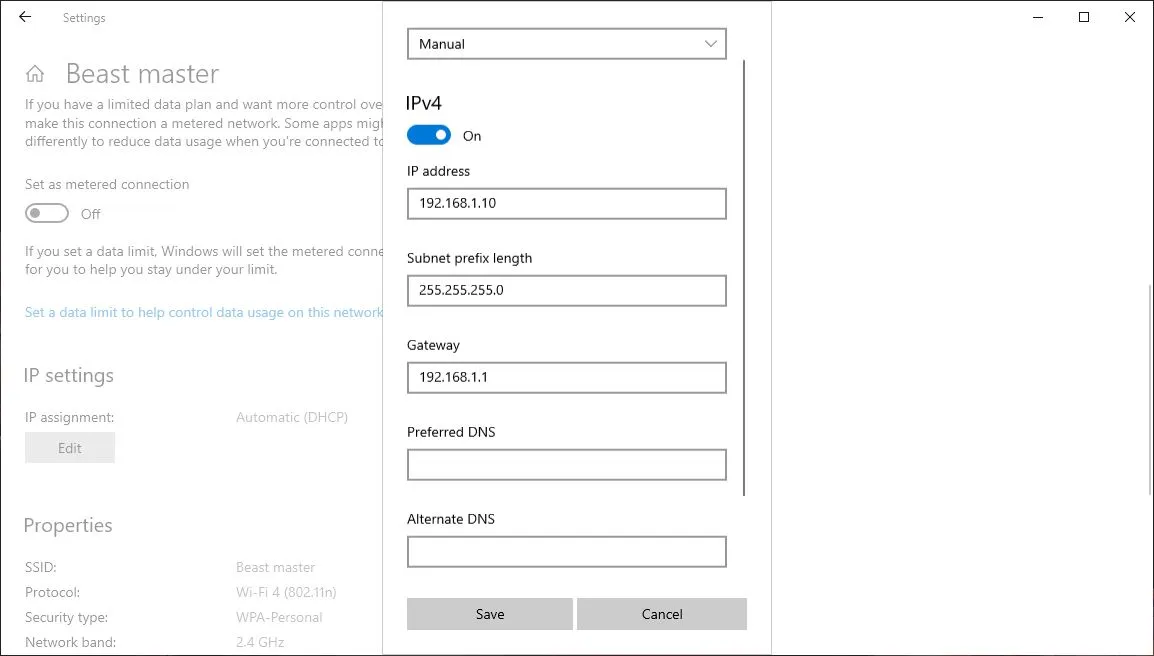 Masukkan IP Address menu Settings