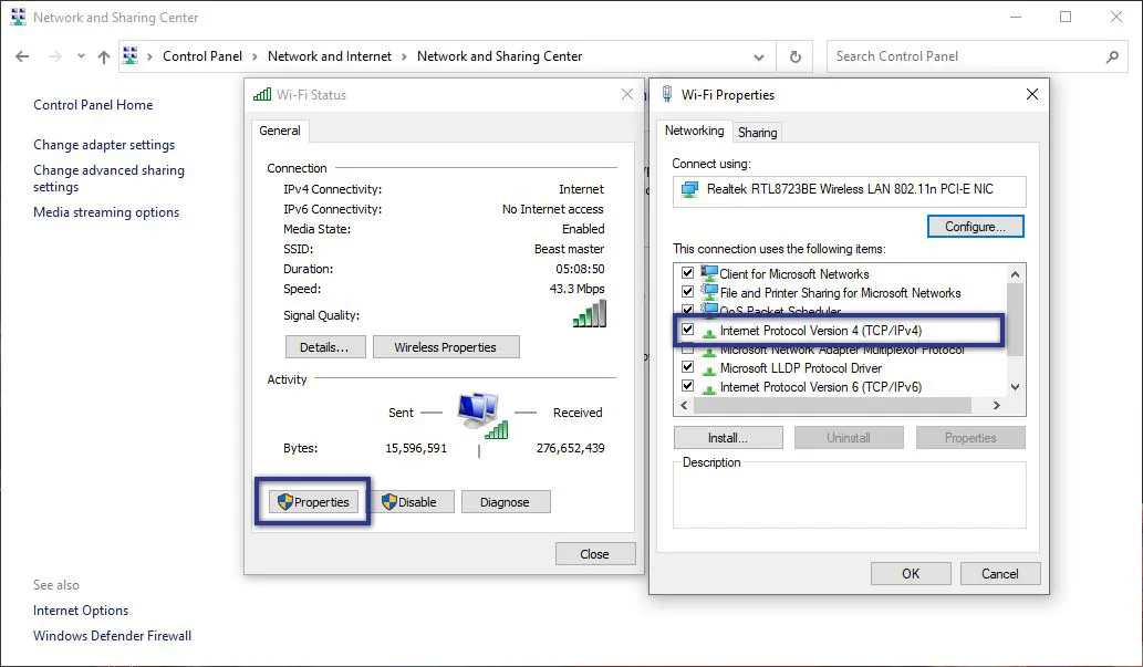 Wi-Fi Properties Control Panel
