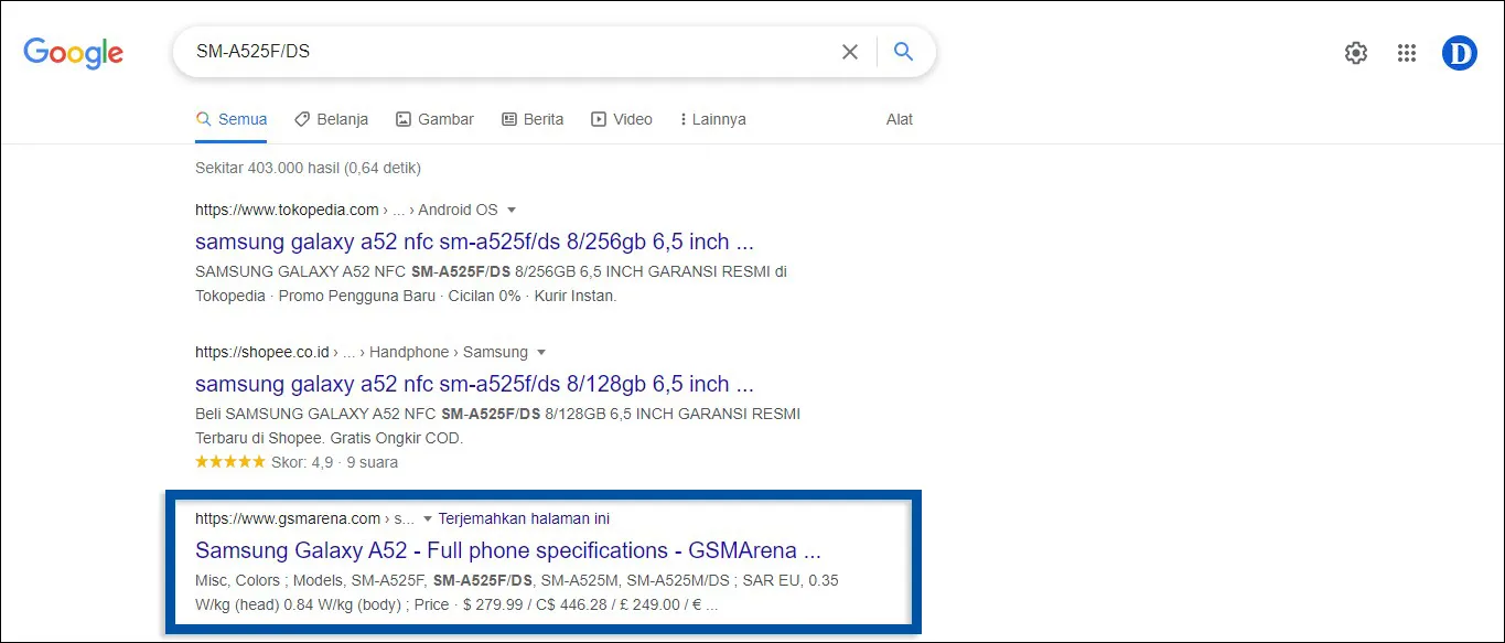 Ketikan nomor model HP Samsung