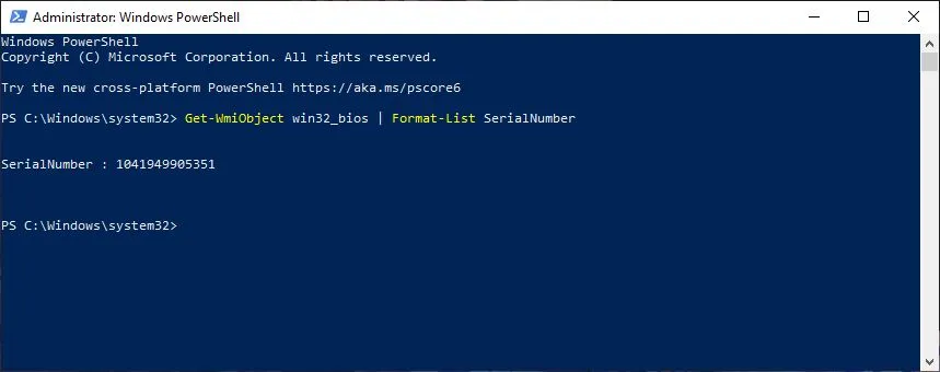 Melihat Nomor Seri Laptop di PowerShell