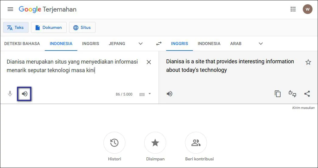 Speaker Google Translate Browser
