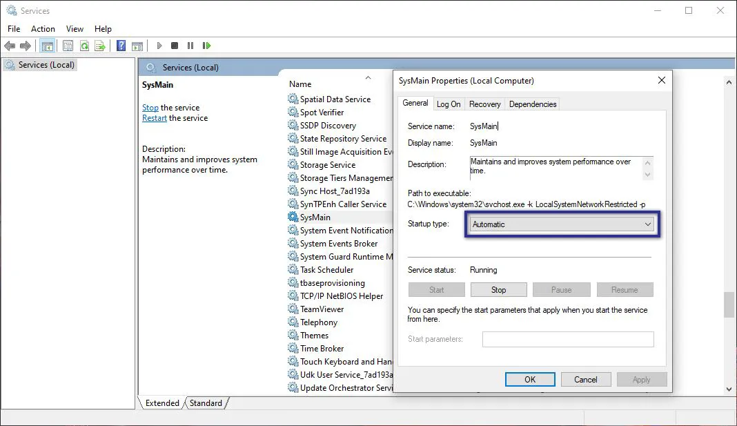 Disable Service SysMain