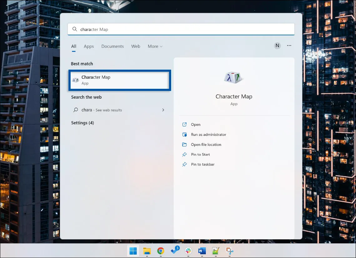 1 Buka aplikasi Character Map
