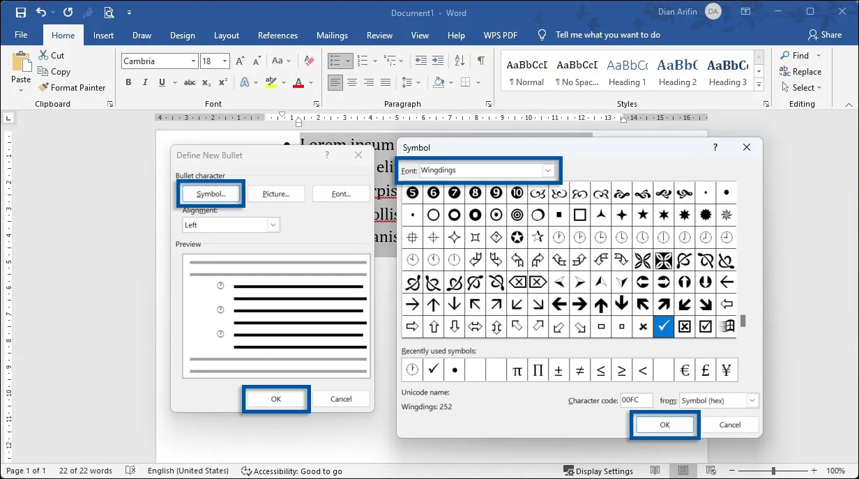 2 Atur daftar ke simbol ceklis