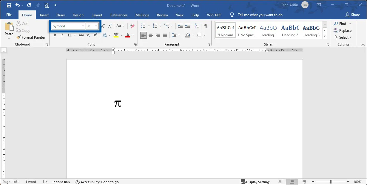 3 Buat Simbol Pi Microsoft Word