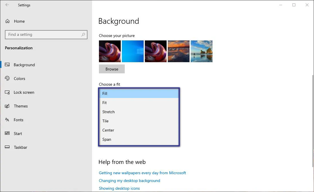 Choose Fit Wallpaper Windows 10