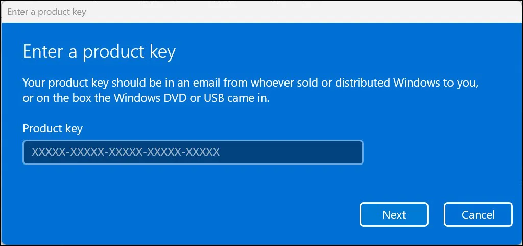 Enter Product Key Windows 11