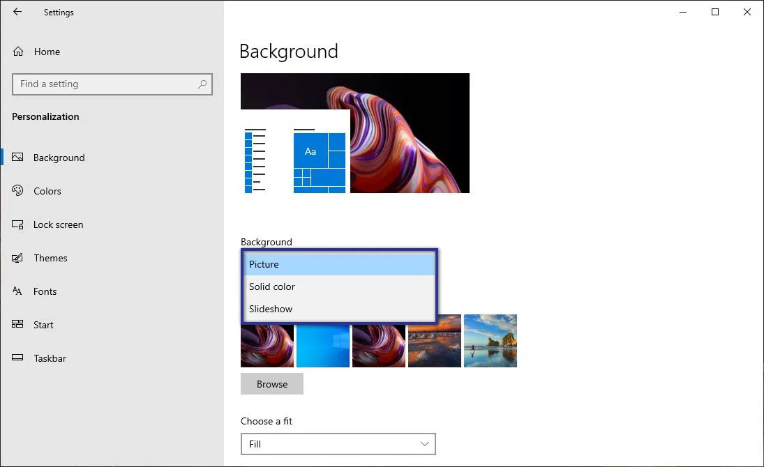 Jenis Wallpaper Windows 10