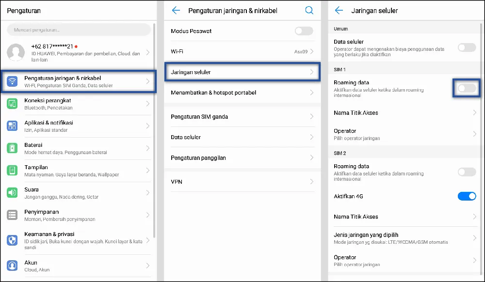 Mengaktifkan Roaming Data Android