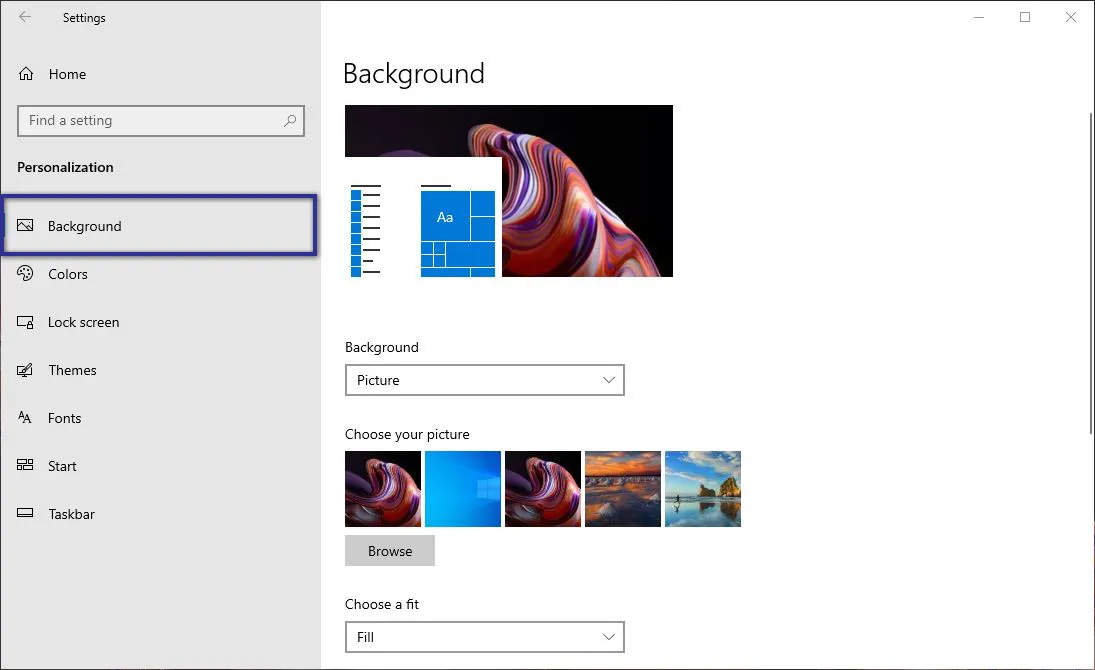 Personalization Background Windows 10