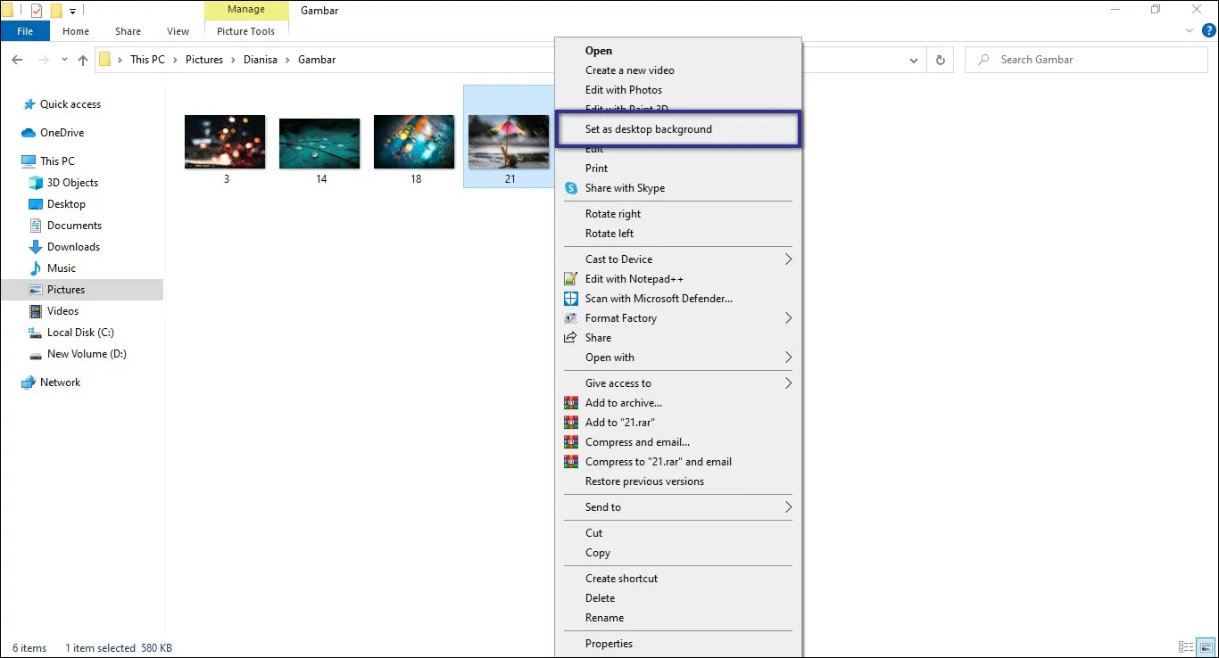 Set Background Explorer Windows 10