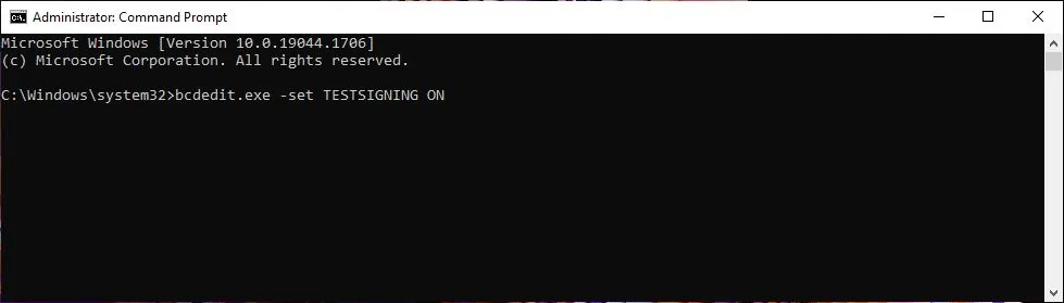 Test Mode ON Command Prompt