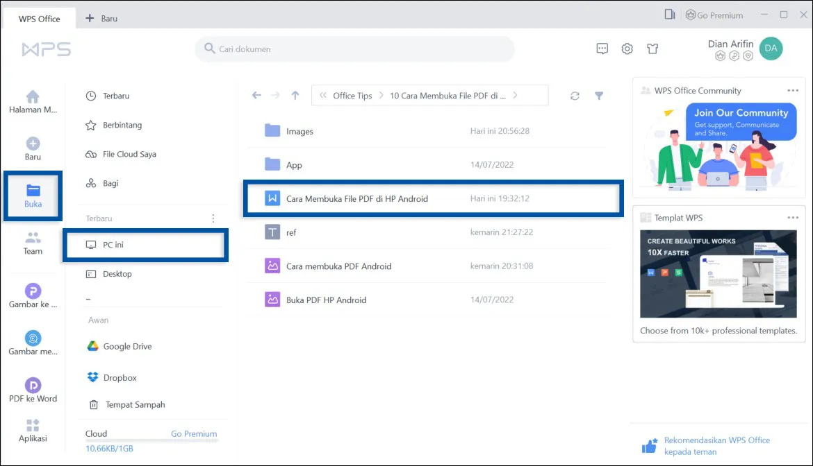 1 Buka file Word WPS Office