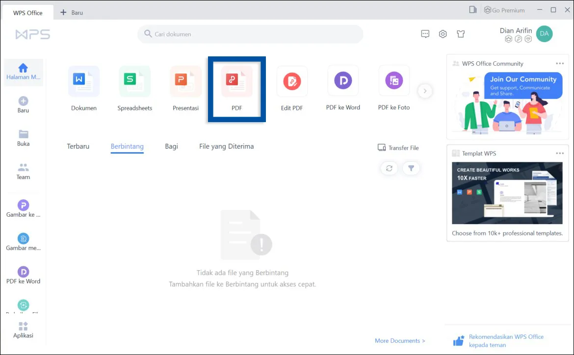 1 Buka fitur PDF WPS Office