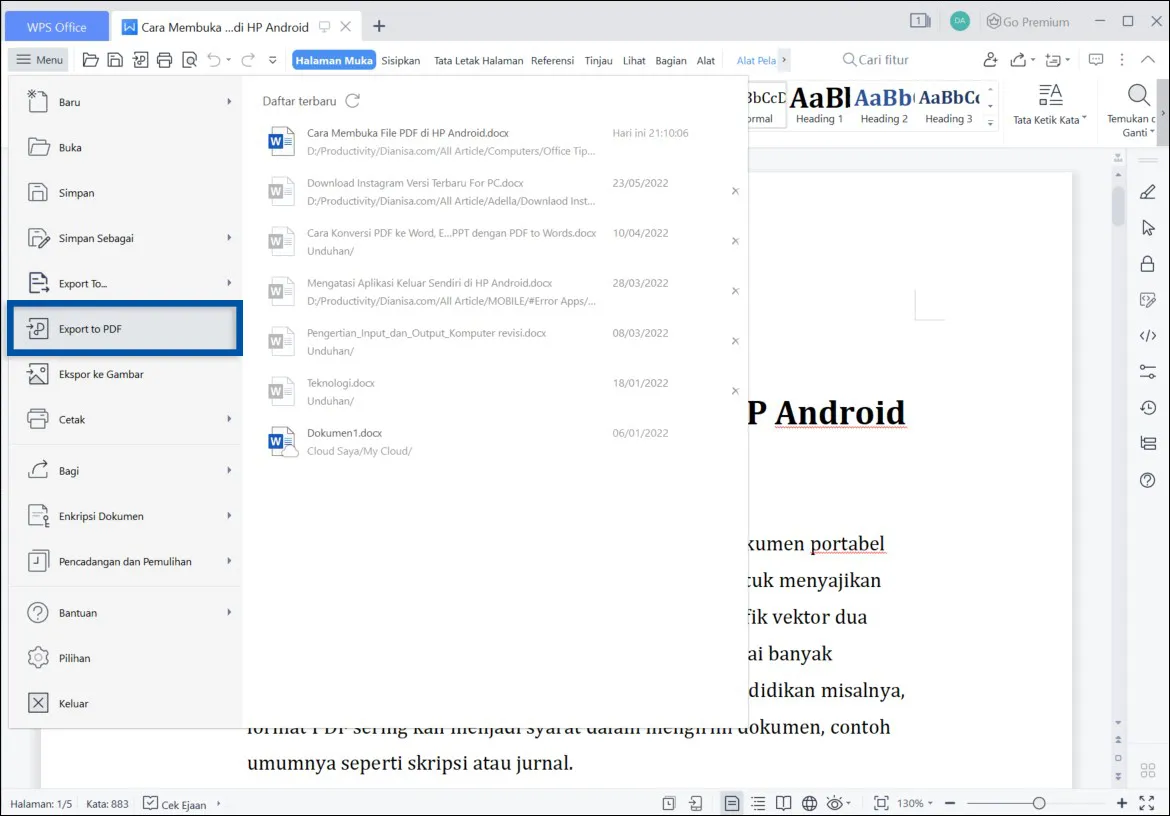 2 Export file PDF WPS Office