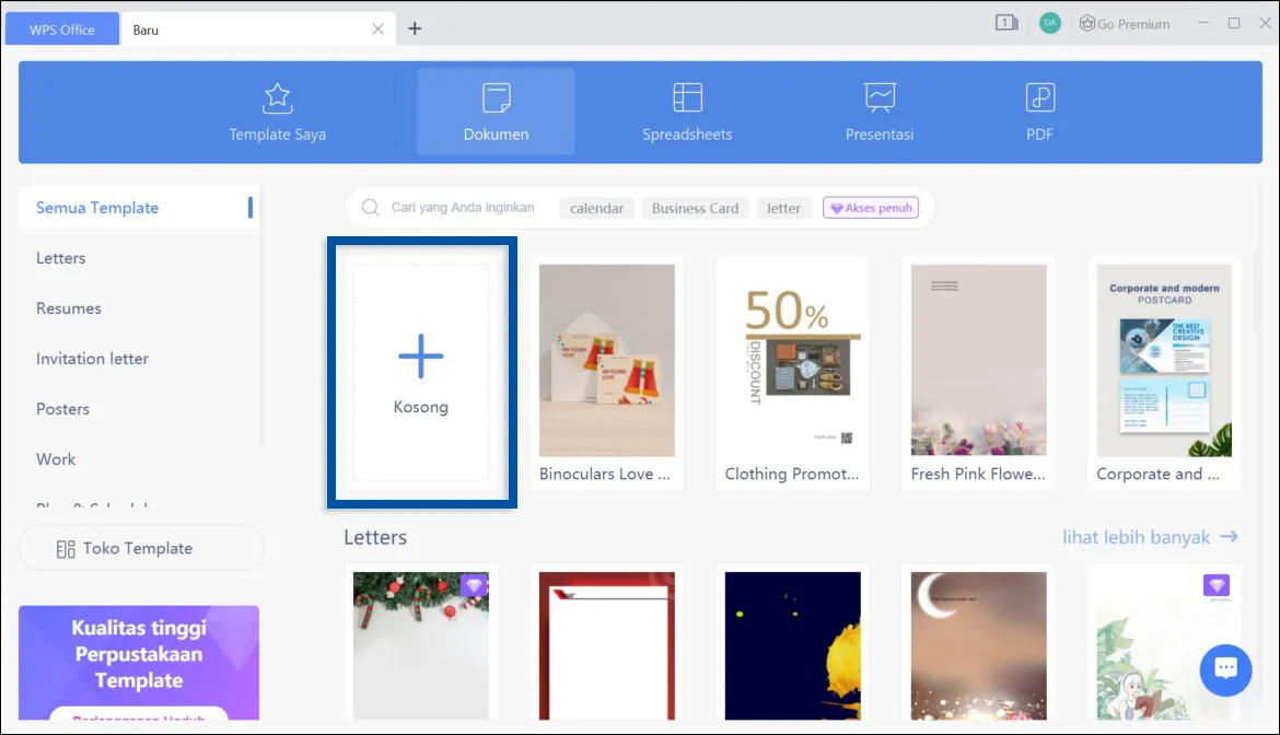 2 Klik halaman kosong WPS Office