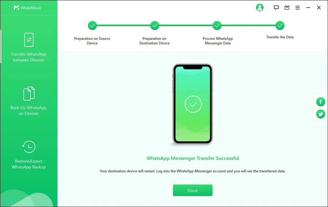 2. Transfer Data Successful WhatsMover